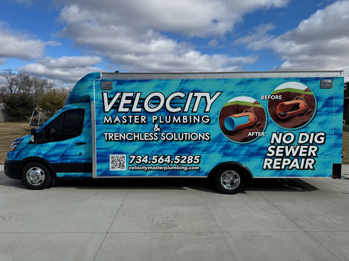 Velocity Master Plumbing & Trenchless Solutions service truck providing plumbing services in Ann Arbor, MI